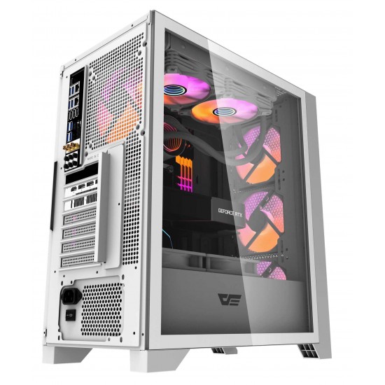 DARKFLASH DRX70 MESH ATX PC CASE WITH 4 ARGB FANS MAGNETIC FRONT PANEL SUPPORT UP TO 280MM RADIATOR - WHITE