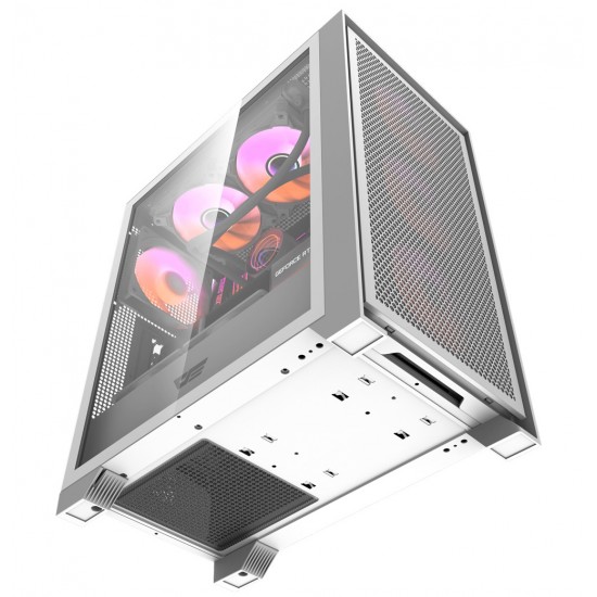 DARKFLASH DRX70 MESH ATX PC CASE WITH 4 ARGB FANS MAGNETIC FRONT PANEL SUPPORT UP TO 280MM RADIATOR - WHITE