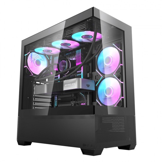 DARKFLASH DS900 AIR ATX TEMPERED GLASS PANELS WITH 7 ARGB FANS FULL COVERAGE DUST PROOF 0.5 SPCC PC CASE  - BLACK