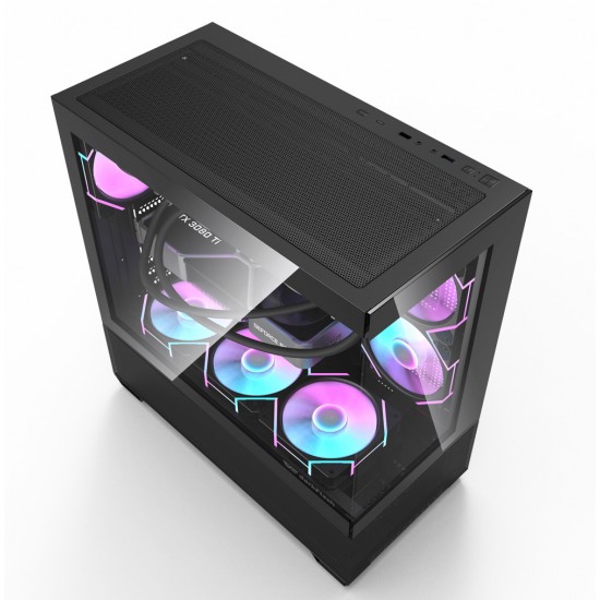 DARKFLASH DS900 AIR ATX TEMPERED GLASS PANELS WITH 7 ARGB FANS FULL COVERAGE DUST PROOF 0.5 SPCC PC CASE  - BLACK