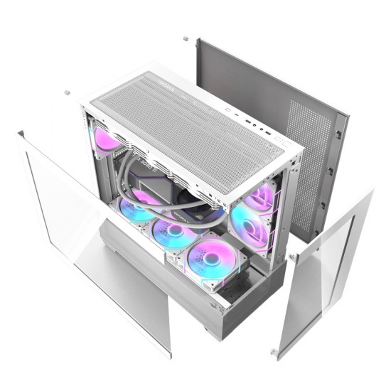 DARKFLASH DS900 ATX TEMPERED GLASS PANELS WITH 7 ARGB FANS AND FULL COVERAGE DUST PROOF 0.5 SPCC PC CASE - WHITE