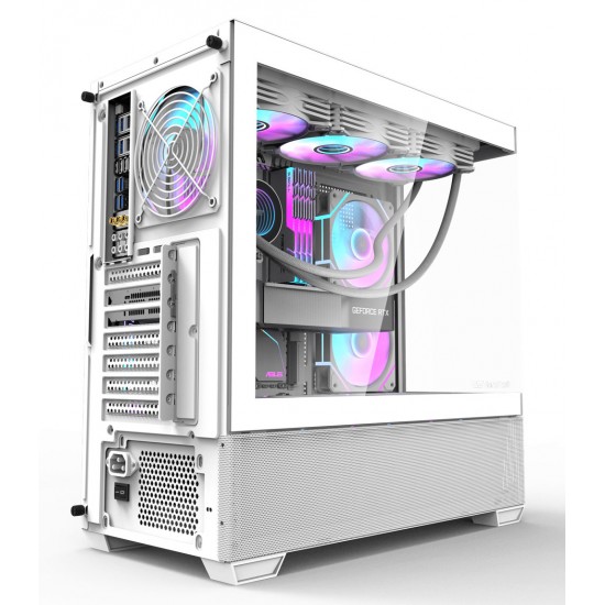 DARKFLASH DS900 ATX TEMPERED GLASS PANELS WITH 7 ARGB FANS AND FULL COVERAGE DUST PROOF 0.5 SPCC PC CASE - WHITE