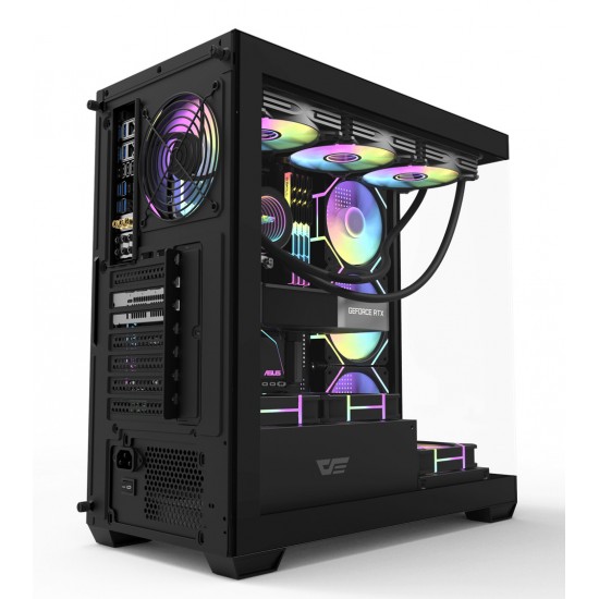 DARKFLASH DS900 ATX TEMPERED GLASS PANELS WITH 6 ARGB FANS PRE INSTALLED 0.5 SPCC GAMING PC CASE - BLACK