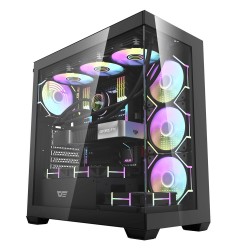 DARKFLASH DS900 ATX TEMPERED GLASS PANELS WITH 6 ARGB FANS PRE INSTALLED 0.5 SPCC GAMING PC CASE - BLACK