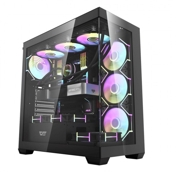 DARKFLASH DS900 ATX TEMPERED GLASS PANELS WITH 6 ARGB FANS PRE INSTALLED 0.5 SPCC GAMING PC CASE - BLACK