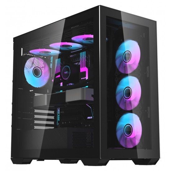 DARKFLASH DLX4000 TEMPERED GLASS PC CASE WITH 4 ARGB FANS USB TYPE-C SUPPORT TWO 360MM RADIATOR - BLACK
