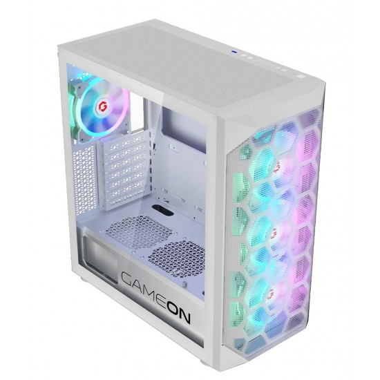 GAMEON EMPEROR ARCTIC I SERIES MID TOWER ARGB 7 FANS GAMING CASE UP TO 360MM RADIATOR - WHITE