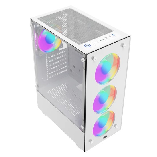 TWISTED MINDS TM-NOVA-W NOVA MID TOWER ATX/M-ATX DUAL TEMPERED GLASS ARGB 120MM FANS COOLING GAMING CASE – WHITE