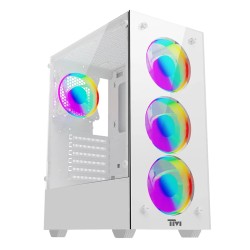 TWISTED MINDS TM-NOVA-W NOVA MID TOWER ATX/M-ATX DUAL TEMPERED GLASS ARGB 120MM FANS COOLING GAMING CASE – WHITE