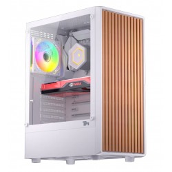 TWISTED MINDS WOODX MID TOWER 4 PRE-INSTALLED ARGB FANS WITH REMOTE CONTROL TEMPERED GLASS SIDE PANEL ATX GAMING CASE - WHITE