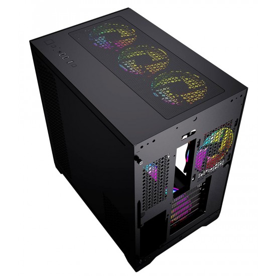 TWISTED MINDS BULLET-07 ATX MID TOWER 7 ARGB LED FANS USB 3 TYPE C TEMPERED GLASS SIDE PANEL GAMING COMPUTER CASE - BLACK