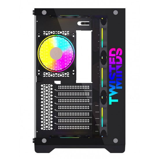 TWISTED MINDS BULLET-07 ATX MID TOWER 7 ARGB LED FANS USB 3 TYPE C TEMPERED GLASS SIDE PANEL GAMING COMPUTER CASE - BLACK