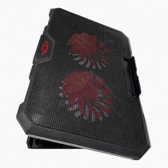 OEM NOTEBOOK YL-019 WITH 120MM DUAL FANS, 4-LEVEL ADJUSTABLE HEIGHT & DUAL USB PASS THROUGH RGB LAPTOP COOLING FAN - BLACK