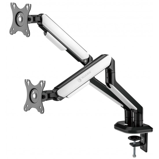 SADES APEP SA-MS02 RGB STAND HOLDER WITH CLAMP/GROMMET MOUNTING BASE DUAL MONITOR MOUNT ARM (MAX SIZE 32"/9KG PER ARM) - WHITE