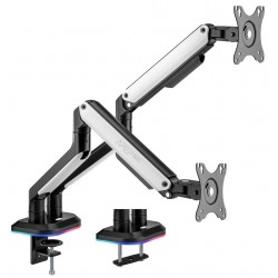 SADES APEP SA-MS02 RGB STAND HOLDER WITH CLAMP/GROMMET MOUNTING BASE DUAL MONITOR MOUNT ARM (MAX SIZE 32"/9KG PER ARM) - WHITE