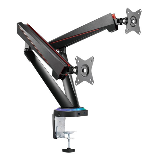 TWISTED MIND DAUL MONITOR SPRING-ASSISTED PRO GAMING MONITOR ARM WITH USB HUB RGB