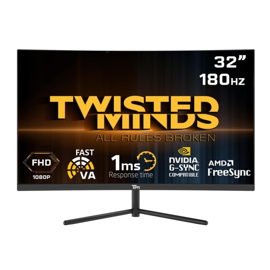TWISTED MINDS TM32CFHD180VA CURVED 32-INCH FHD 180HZ VA HIGH-DEFINITION BLUR FREE VIEW 1MS HDR HDMI 2.0 ERGONOMIC GAMING MONITOR - BLACK
