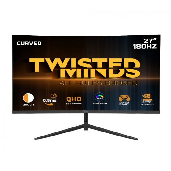 TWISTED MINDS TMC2Q180VA PRO SERIES 27" CURVED 180HZ 0.5MS REFRESH RATE HDMI 2.1 DISPLAYPORT 1.4 VRR RGB CURVED VA GAMING MONITOR - BLACK