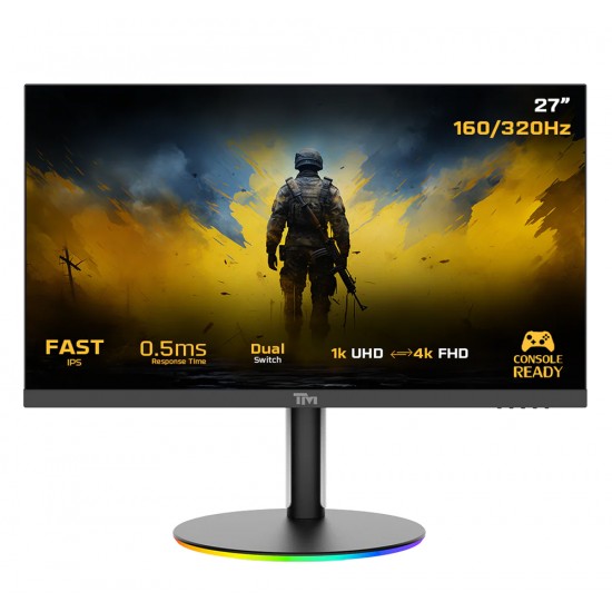 TWISTED MINDS TMDX27B DUAL SWITCH 27" 4K UHD 160HZ/FHD 320HZ 0.5MS MPRT QUANTUM DOT RGB BASE ADJUSTABLE STAND GAMING MONITOR - BLACK 