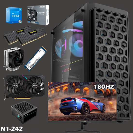 N1 PC GAMING BUILD N242 - RTX 3060 12G GPU INTEL I5 12400F 12GEN CPU 16G 3600MHZ RAM 500GB SSD WITH 24" 180HZ  MONITOR