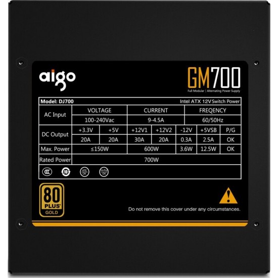 AIGO GM700 80+ GOLD 700W 140MM HYDRAULIC BEARING PWM FAN FULL MODULAR ALTERNATING POWER SUPPLY - BLACK