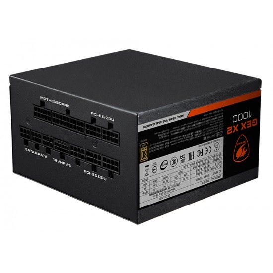 COUGAR GEX X2 1000W ZERO FAN NOISE MODE 80 PLUS GOLD HIGH PERFORMANCE FULL MODULAR POWER SUPPLY - BLACK