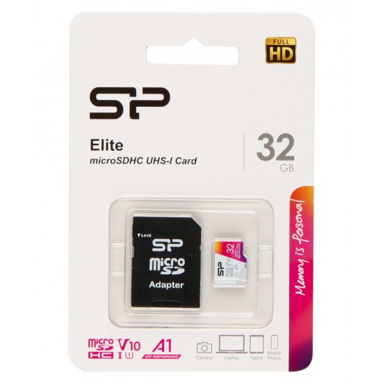 SILICON POWER ELITE MICROSDXC UHS-I 32GB CARD WITH ADAPTER CLASS 10 U1 V10 A1 FULL HD VIDEO - UP TO 100MBS READ SPEED