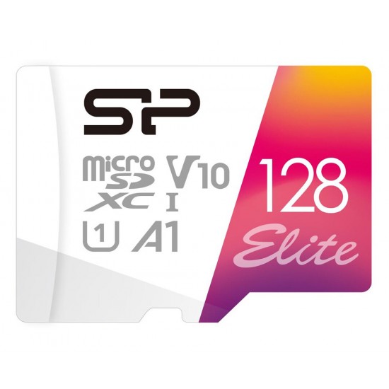 SILICON POWER ELITE MICROSDXC UHS-I 128GB CARD WITH ADAPTER CLASS 10 U1 V10 A1 FULL HD VIDEO - UP TO 100MB/S READ SPEED