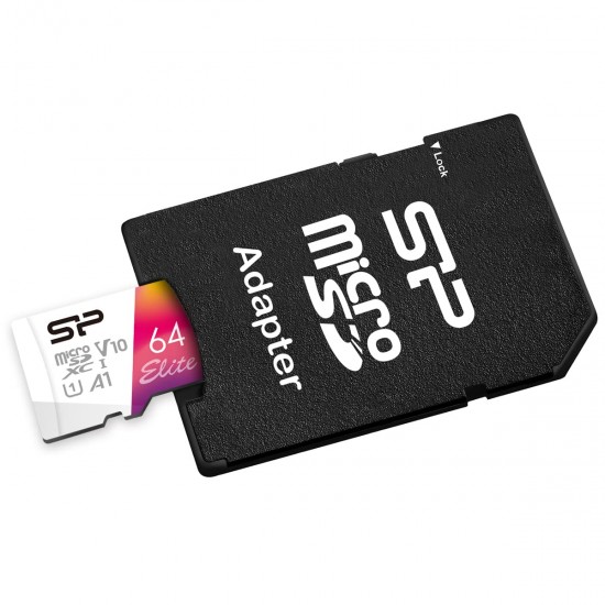 SILICON POWER ELITE MICROSDXC UHS-I 64GB CARD WITH ADAPTER CLASS 10 U1 V10 A1 FULL HD VIDEO - UP TO 100MBS READ SPEED