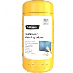 FELLOWES PRE MOISTENED STREAK FREE ANTI STATIC ALCOHOL FREE FOR GLASS AND LCD SCREEN CLEANING WIPES - 100PC
