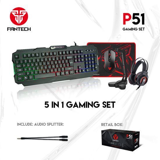  FANTECH P51 GAMING SET 5IN1 ( MOUSE - KEYBOARD - STAND HEADSET - HEADSET - MOUSEPAD )