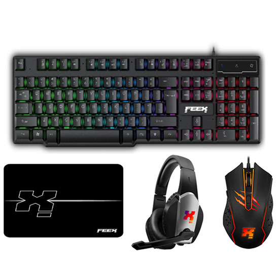 FEEX PLUS GAMING COMBO 4 IN 1 ( MOUSE - MECHANICAL KEYBOARD - HEADSET - MOUSE PAD )