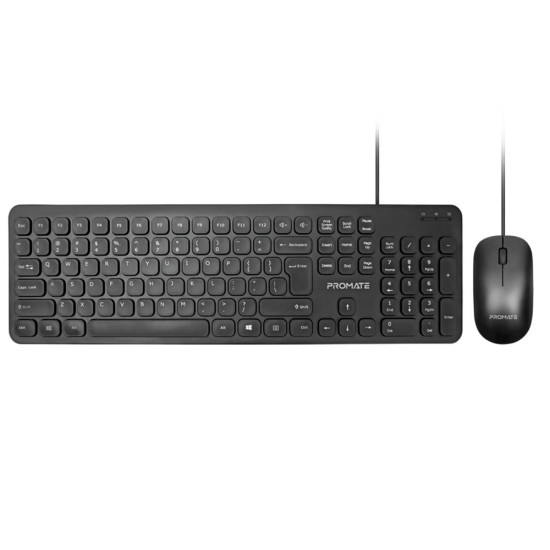 PROMATE COMBO-KM2 QUIET KEY COMPACT WIRED KEYBOARD AND MOUSE - BLACK