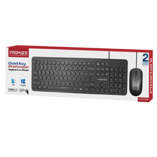 PROMATE COMBO-KM2 QUIET KEY COMPACT WIRED KEYBOARD AND MOUSE - BLACK