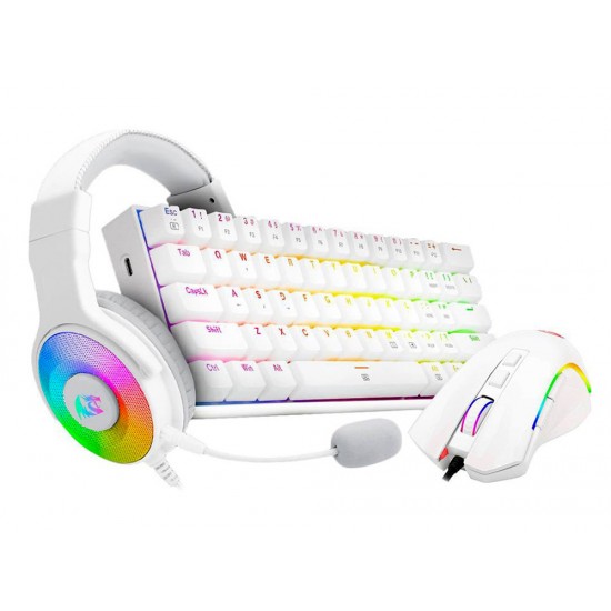 REDRAGON S129W 3IN1 GAMING COMBO M607 GRIFFIN MOUSE, K630 DRAGONBORN 60% MECHANICAL KEYBOARD AND H350 PANDORA 2 HEADSET - WHITE 