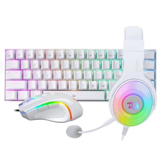 REDRAGON S129W 3IN1 GAMING COMBO M607 GRIFFIN MOUSE, K630 DRAGONBORN 60% MECHANICAL KEYBOARD AND H350 PANDORA 2 HEADSET - WHITE 