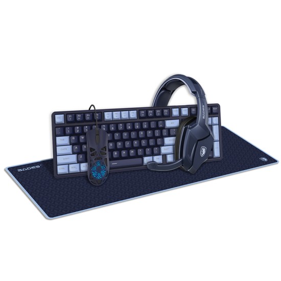 SADES SA-D20 ALL IN ONE SET POLAR PETTERN HEADSET 102 KEYS KEYBOARD 7200 CPI MOUSE XL MOUSEPAD 4-IN-1 GAMING COMBO - OBSIDIAN ARSENAL