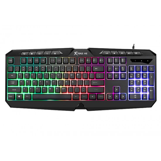 XTRIKE CMX-410 4-IN-1 RAINBOW BACKLIT 114-KEY KEYBOARD 7200 DPI PROGRAMMABLE RGB MOUSE 50MM OVER-EAR HEADSET & ANTI-SKID MOUSE PAD GAMING BUNDLE - BLACK