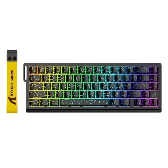 ATTACK SHARK X68 PRO HE 8000HZ RAPID TRIGGER MAGNETIC TRI-MODE WITH COILED CABLE RGB ALUMINUM GAMING KEYBOARD – BLACK CONTOUR LINE