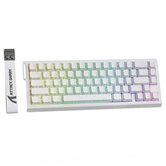 ATTACK SHARK X68 PRO HE 8000HZ RAPID TRIGGER MAGNETIC TRI-MODE WITH COILED CABLE RGB ALUMINUM GAMING KEYBOARD – WHITE CONTOUR LINE