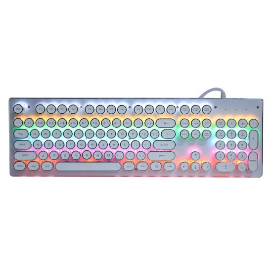 BAJEAL HJK920 MECHANICAL GAMING WIRED KEYBOARD 104 PUNK ROUND KEYCAPS WITH RGB BACKLIGHT - WHITE