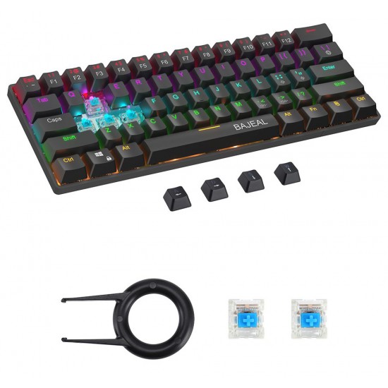 BAJEAL K101 60% RGB WIRED GAMING MECHANICAL KEYBOARD TYPE-C HOT SWAPPABLE WITH BLUE SWITCHES - BLACK 