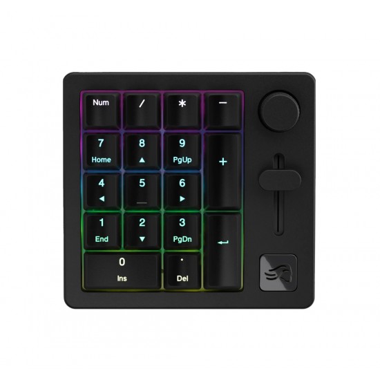 GLORIOUS PC GAMING RACE WIRELESS KEYPAD WITH GLORIOUS FOX 18 CUSTOMISABLE KEYS SWITCHES AND RGB LIGHTING NUMPAD PREBUILT - BLACK SLATE