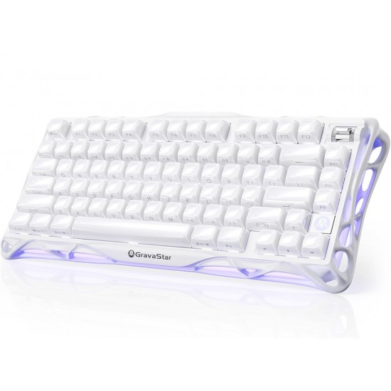 GRAVASTAR MERCURY K1 75% TRI-MODE RGB LINEAR SWITCHES ALUMINUM EXOSKELETON SPECIAL EDITION WIRELESS MECHANICAL GAMING KEYBOARD - OPALINE WHITE