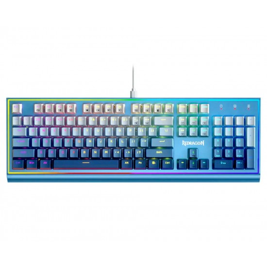 REDRAGON BLUESIREN K654 GWB RGB 104 KEYS WIRED MECHANICAL WITH WEIGHTED ALUMINUM FRAME 3.5MM SOUND ABSORBING FOAMS - BLUE