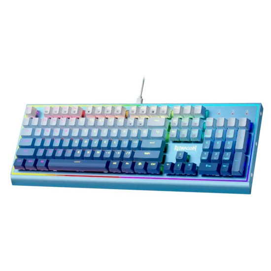 REDRAGON BLUESIREN K654 GWB RGB 104 KEYS WIRED MECHANICAL WITH WEIGHTED ALUMINUM FRAME 3.5MM SOUND ABSORBING FOAMS - BLUE