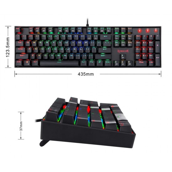 REDRAGON K551 MITRA 104 KEY RGB LED BACKLIT WITH BLUE SWITCHES MECHANICAL GAMING KEYBOARD - BLACK