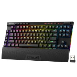 REDRAGON MAGIC-WAND K587 PRO TKL 87 KEYS DEDICATED MEDIA CONTROLS HOT-SWAP LINEAR RED SWITCHES DETACHABLE WRIST REST BT 2.4GHZ WIRELESS WIRED 9 DEDICATED MACRO KEYS GAMING KEYBOARD - BLACK