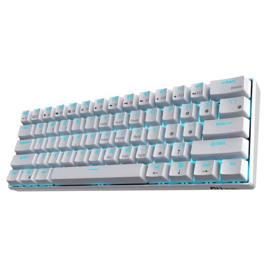 ROYAL KLUDGE RK61 TRI-MODE BLUETOOTH/ WIRED RGB BACKLIT BROWN SWITCHES 60% MECHANICAL GAMING KEYBOARD - WHITE 