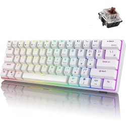 ROYAL KLUDGE RK61 TRI-MODE BLUETOOTH/ WIRED RGB BACKLIT BROWN SWITCHES 60% MECHANICAL GAMING KEYBOARD - WHITE 
